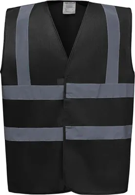 Immagine prodotto di YOKO HVW100 | Gilet di sicurezza ad alta visibilità con 2 bande e bretelle - Colore: Nero - Taglia: L