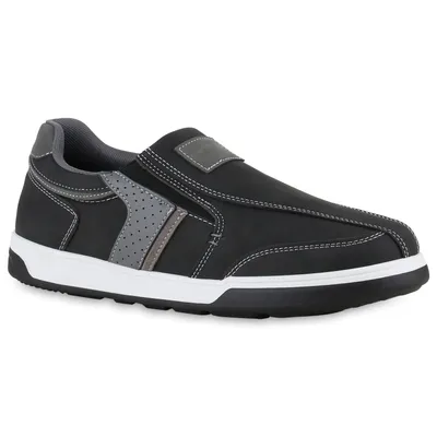 A single black and gray slip-on sneaker is shown against a white background.