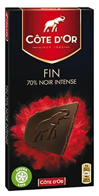 Produktbild von Cote dOr Fin 70% cacao, dunkle Schokolade, 100 g, Kakao, 2489 kJ, 601 kcal, 498 kJ