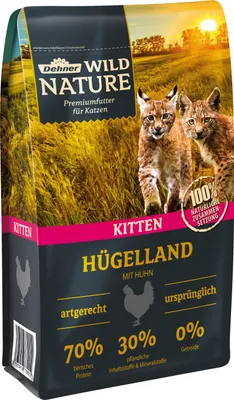 Produktbild von Dehner Wild Nature Katzenfutter Hügelland Kitten, Trockenfutter getreidefrei, für junge Katzen, Huhn, 1.5 kg