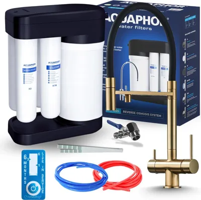 Produktbild von 3 Wege Küchenarmatur Ari HighFlex mit Wasserfilter Anschluss, ausziehbare Brause, 360 Grad schwenkbar, Keramikkartusche, Gold