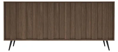 Produktbild von Sideboard mit 4 Türen und LED-Beleuchtung aus MDF - Naturfarben dunkel und Schwarz KALSIYA