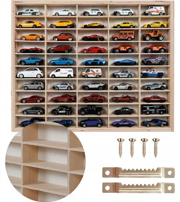 Zdjęcie produktu dla PÓŁKA ORGANIZER NA AUTKA RESORAKI samochody 1:64 SKLEJKA PREMIUM 50 MIEJSC