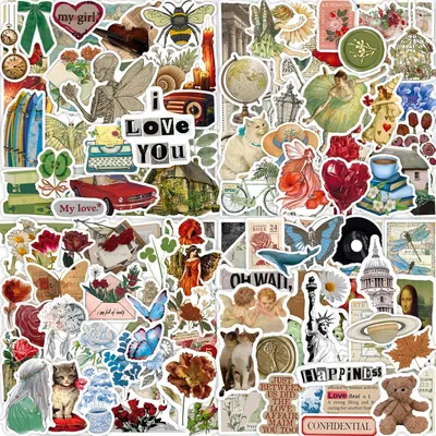 Obrázek produktu pro Sada samolepek, vintage styl, 200 kusů, voděodolné, vhodné pro notebooky a scrapbooking