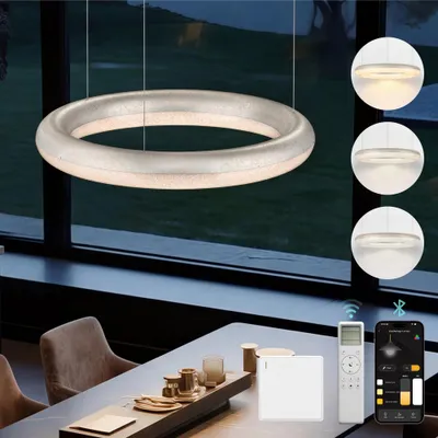 Produktbild von Mai & Mai Pendelleuchte Esstisch, 60cm LED Hängelampe, stufenlos dimmbar höhenverstellbare 50W Esstischlampe mit Fernbedienung Silber Luvina03