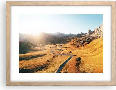 Produktbild von Gerahmtes Poster - Rahmen in heller Eiche - Sonne Berge Weg - 40x30 cm - Wand Bild - Wanddeko - Wandbilder - Kunstposter - Wandposter - Bilderrahmen - Bilder - Kunstdruck - P2NAA40x30-4836