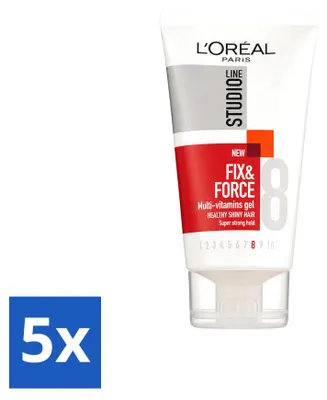 Imagen del producto de 5 x Gel Fijador y Moldeador Super Fuerte Studio Line de L'Oréal Paris, 150 ml - Paquete ahorro - 5 unidades