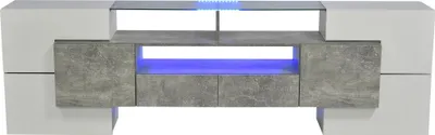 Produktbild von TV Lowboard - TV Schrank - Mit LED Beleuchtung - 6 Türen - 2 Schubladen - Stauraum - 200×35×60,7 cm - Weiß