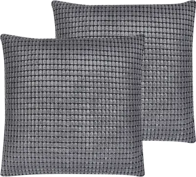 Obrázek produktu pro BELIANI Sada 2 dekorativních polštářů šedá samet 45 x 45 cm čtvercové geometrický vzor moderní glamour styl doplňky