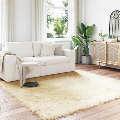 Imagen del producto de vidaXL Alfombra de piel sintética TAFALLA, color crema, 240 x 240 cm, poliéster