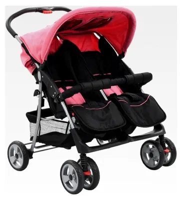 Produktbild von Zwillingskinderwagen in Rosa und Schwarz aus Stahl