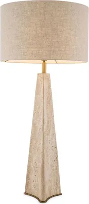 Produktbild von Casa Padrino Luxus Tischleuchte Beige / Antik Messing Ø 48 x H. 106,5 cm - Travertin Schreibtischleuchte mit rundem Lampenschirm - Luxus Tischleuchten - Luxus Kollektion