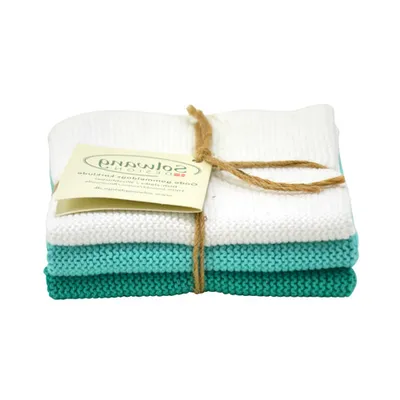 Produktbild von Solwang Wischtuch WEISS AQUA TÜRKIS KOMBI gestrickt 3er Set Küchentuch Putztuch