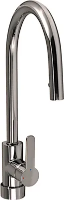 Produktbild von AquaCucina Fensterarmatur SF1 in Edelstahl Optik mit ausziehbarem Bogenauslauf / Küchenarmatur / Einhebelmischer