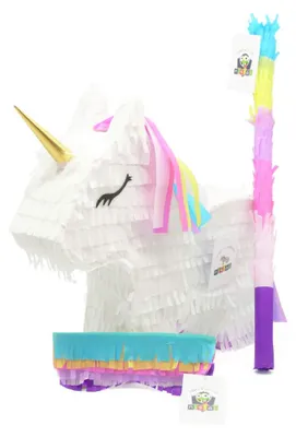 Einhorn-Piñata-Set, 44x33x10 cm, inkl. Stock und Maske