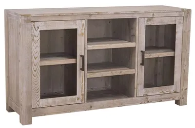 Immagine prodotto di Mobile contenitore "Casa Padrino" in stile rustico, realizzato in legno massello, finitura naturale, dimensioni 160 x 47 x 90 cm (altezza)