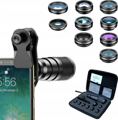 Zdjęcie produktu dla Zestaw 12w1 Obiektyw 22x TELE / FishEye / Makro 15x / Wide 0.63x / Filtr CPL na Telefon Smartfon APEXEL / APL-22xDG9