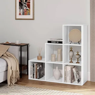 Produktbild von WOLTU Bücherregal mit 6 Fächern, Holzwerkstoff, 90x29x90 cm, weiß