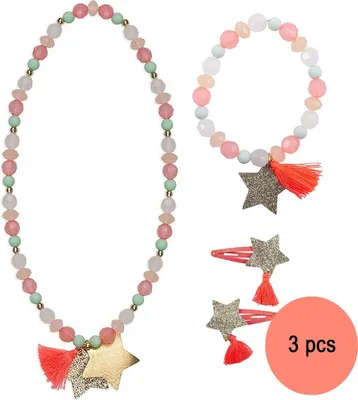 Produktbild von Kinderschmuck Set Sterne Halskette Armband Haarspangen Sternchen Mädchen