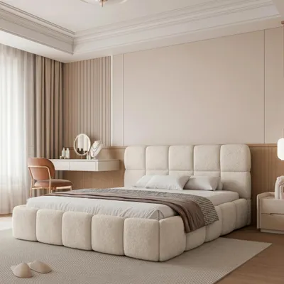 Obrázek produktu pro Čalouněná postel CERETTO 160x200 světle béžová s úložným prostorem a roštem