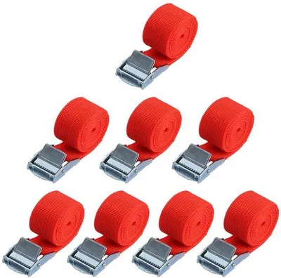 Produktbild von Verstelbare Bevestigungsband 25 mm x 1 m mit Klemverbindung, robuste Halterung für Fahrrad, Motorrad, Reisegepäck, Camping, Tragfähigkeit bis 250 kg (rot)