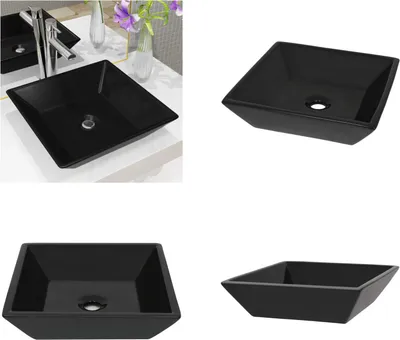 Produktbild von vidaXL Waschbecken Keramik Quadratisch Schwarz 41,5 x 41,5 x 12 cm - Becken - Waschbecken - Waschplatz - Waschplätze