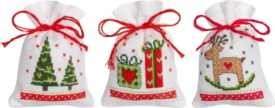 Produktbild von Vervaco Kräutertütchen Kreuzstich Set "Weihnachtsmotive" 3er Set, Zählmuster, 8x12cm