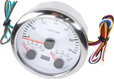 Productafbeelding van 3-in-1 elektrische toerenteller, oliedrukmeter en watertemperatuurmeter, 3/8 inch, 6000 tpm, 0 tot 150 PSI, 100–250 °F, 7 kleuren, achtergrondverlichting, geschikt voor campers, jachten, vrachtwagens, met witte wijzerplaat en zilveren rand