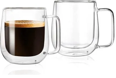 Produktbild von Theeglas, 320 ml - Doppelwandig - 2 Stück - Hitzebeständig - Aus Borosilikatglas - Leicht - Mundgeblasen - Kaffeeglas