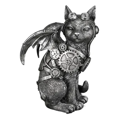 Zdjęcie produktu dla Gilde Figur, Katze, "Steampunk Cat", Kunstharz, silberfarben, VE 2, L. 14 cm, B. 9 cm, H. 24 cm 89352 4001250893523
