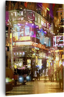 Produktbild von Bild auf Leinwand - Leinwandbild - Einteilig - Street Lichter Nacht Illustration - 70x100cm - Wand Bild - Wandbilder - Leinwanddruck - Wanddekoration - Leinwand bilder - Wandbild - PA70x100-3199