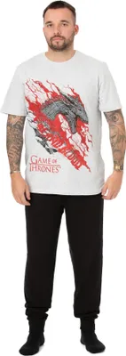 Image de Game of Thrones - "Fire And Blood" Pyjama avec pantalon long pour homme NS7151 (L) (Blanc/Noir)