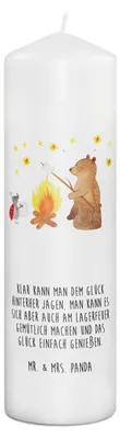 Produktbild von Mr. & Mrs. Panda Kerze Bär & Marienkäfer Lagerfeuer 29 x 8 cm XL - Weiß - Geschenk, Bedruckte, Stumpenkerze, Erinnerungskerze, Blockkerze, Teddy, Erinnerungslicht