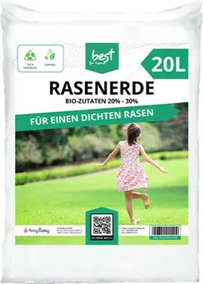 Produktbild von Best for Home -Rasenerde mit -Zutaten: 20%-30% für einen gesunden und nachhaltigen Rasen. und torffrei. Erhältlich in 20 Liter und 50 Liter-20L