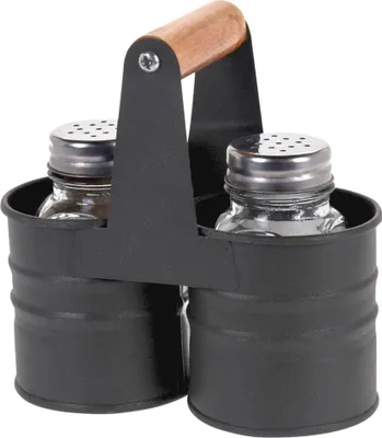 Obrázek produktu pro Sada pepře a soli v kovovém košíku, 13 x 6 cm, černá
