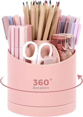 Image de Organiseur de bureau, tige pivotante à 360 degrés, rouge, avec compartiments