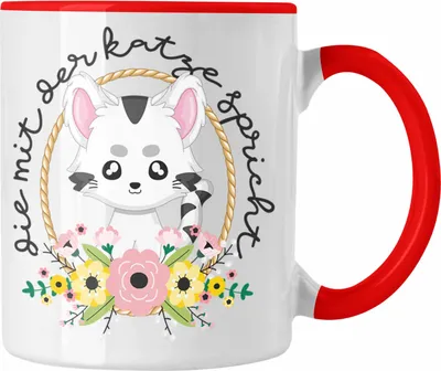 Produktbild von Trendation - Die Mit Der Katze Spricht Tasse Katzen-Mama Geschenk Katzenbesitzer Geschenkidee Lustiger Spruch Frauen (Rot)