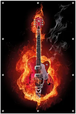 Produktbild von Wallario Outdoor-Poster für Garten oder Balkon, Motiv Brennende Gitarre, in ca. 100 x 150 cm