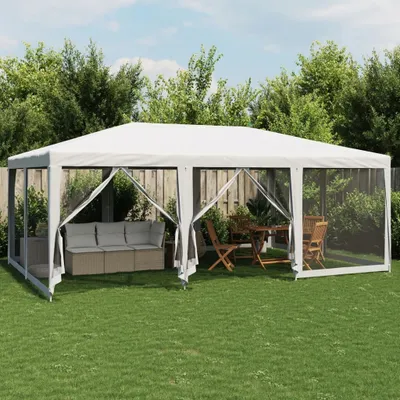 Produktbild von Möbel Partyzelt mit 10 Mesh-Seitenteilen Weiß 6x4 m HDPE - Pavillons & Partyzelte 4010066