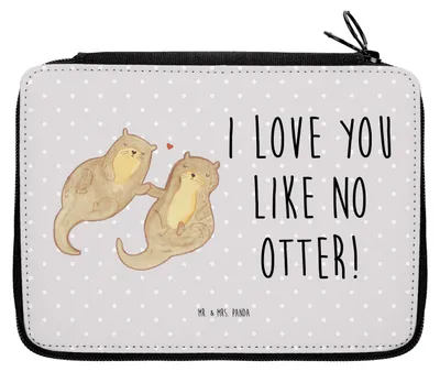 Produktbild von Mr. & Mrs. Panda Bleistiftetui Otter Hände halten - Grau Pastell - Geschenk, Schreibmappe, Mäppchen, Verliebt, Federtasche, Paar, Schulmäppchen, Liebe, glücklich, Etui