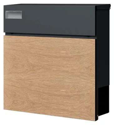 Produktbild von Briefkasten Holz Design hell & anthrazit mit Zeitungsfach modern & groß Wandbriefkasten