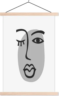 Produktbild von MuchoWow® Textilposter Gesicht - Frau - Schwarz - Weiß 60x90 cm mit holzfarbenen Rahmen - Textil