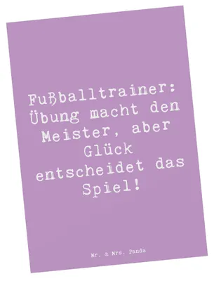 Produktbild von Mr. & Mrs. Panda Postkarte Spruch Fußballtrainer Erfolgskick - Lavendeltraum - Geschenk, Mentoring, Coaching, Ansichtskarten, Grußkarte, Fotokarte, Beruf, Berufsalltag
