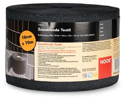 Produktbild von NOOR Sichtschutzstreifen TEXTIL 19 cm x 70 m Silber - winddurchlässiger Sichtschutz für Doppelstabmattenzaun - UV-beständiges HDPE