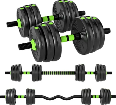 Image de Ensemble d'haltères - réglable 3 en 1 - 20 kg - barre de liaison à l'haltère long - poignée antidérapante - musculation bras - vert