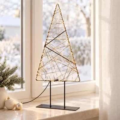 Immagine prodotto di Albero di Natale LED ECD Germany, 56 cm, decorazione natalizia con catena luminosa, albero luminoso in metallo, illuminazione natalizia per interni, 330 micro-LED, luce bianco caldo