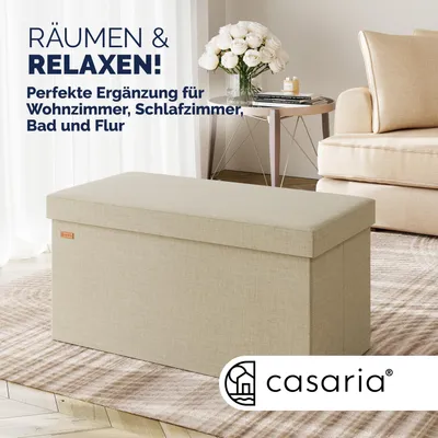Produktbild von CASARIA® Sitzbank mit Stauraum Faltbar Gepolstert Deckel Schlafzimmer Wohnzimmer Flur Sitztruhe Truhenbank Polsterbank, Model:L - Beige