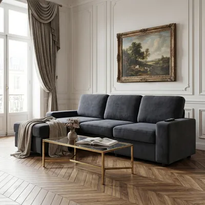 Obrázok produktu pre Multifunkčná rohová sedačka, 4 úložné priestory, odpočívadlo, pohodlná sedačka, 245,5 cm (tmavosivá)