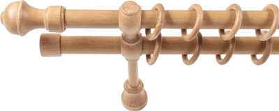 Produktbild von SN Deco - Stilgarnitur Gardinenstange Vorhangstange Ares, Holz, 28mm, 2-Lauf, Komplettset mit Ringen, Farbe Eiche 120cm