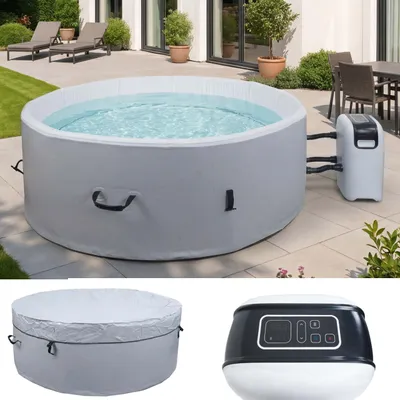 Produktbild von Whirlpool MCW-N97, 5 Personen, In-/Outdoor heizbar aufblasbar Pumpe Dropstitch-Gewebe, rund Ø180cm grau-weiß
